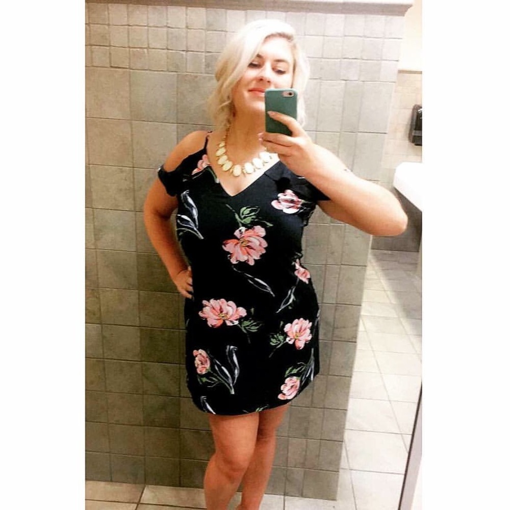 Navy Dress with pink floral pattern